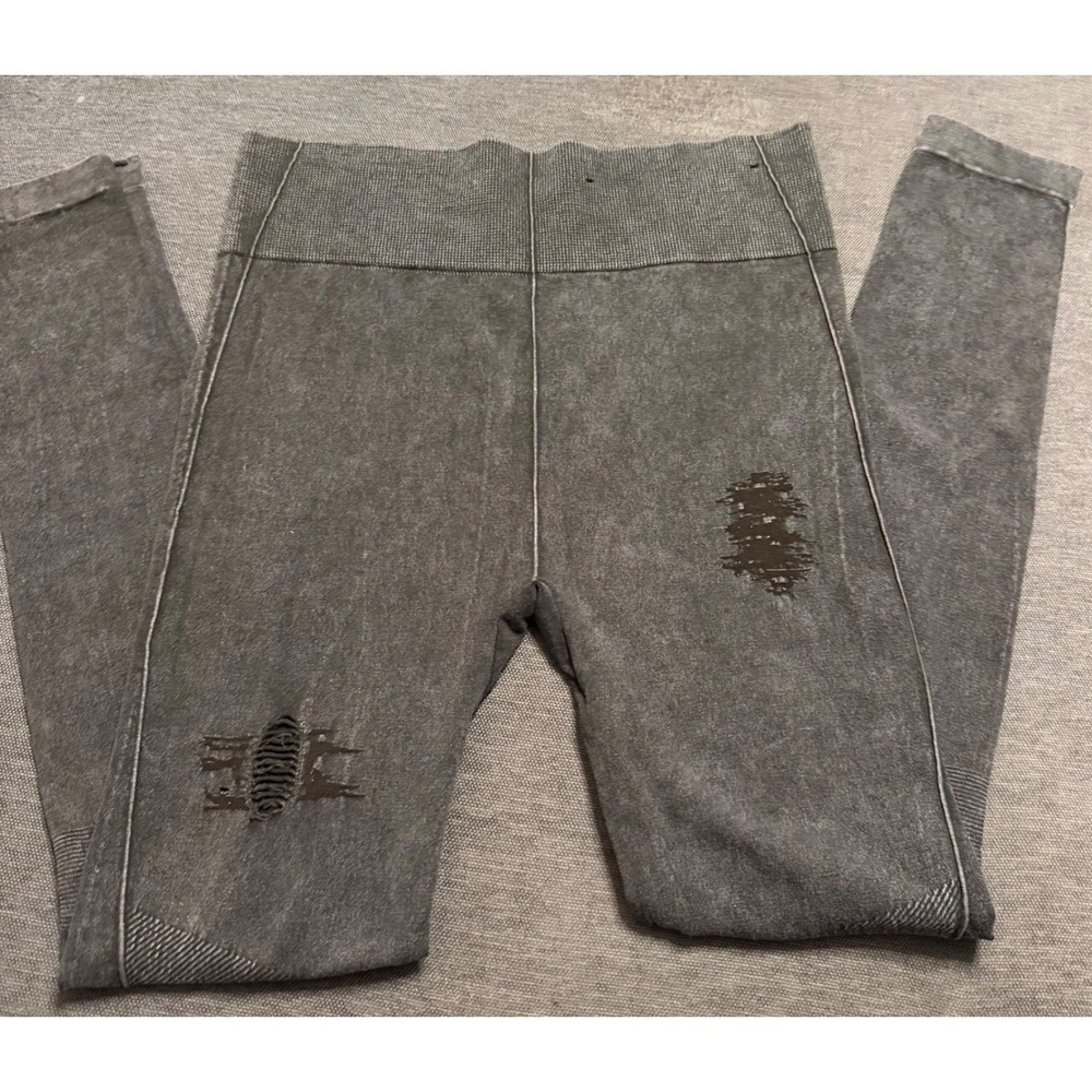 One5One Womens Gray‎ Acid Wash Distressed Moto Leggings High Waist L/XL MV17290Z